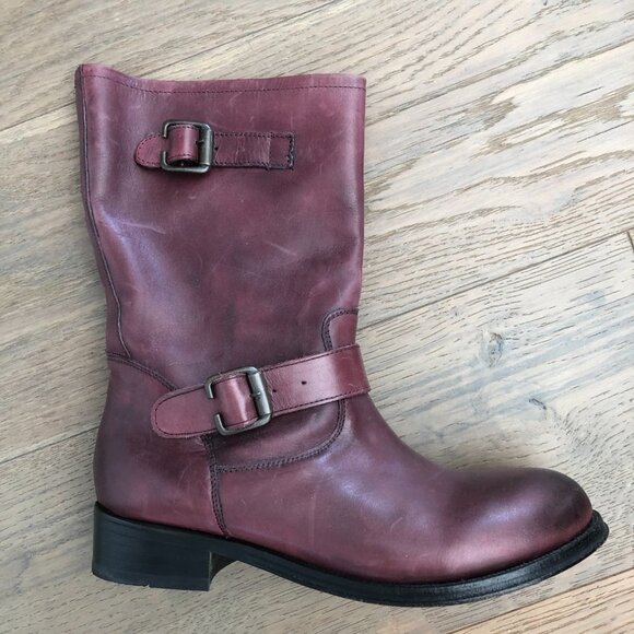 Pierre Hardy Mid Calf Harness Leather Boots w Buckle Detail Burgundy Sz 9 - Picture 6 of 14